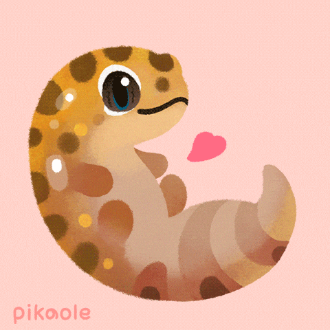 a drawing of a leopard gecko with a pink heart in the background