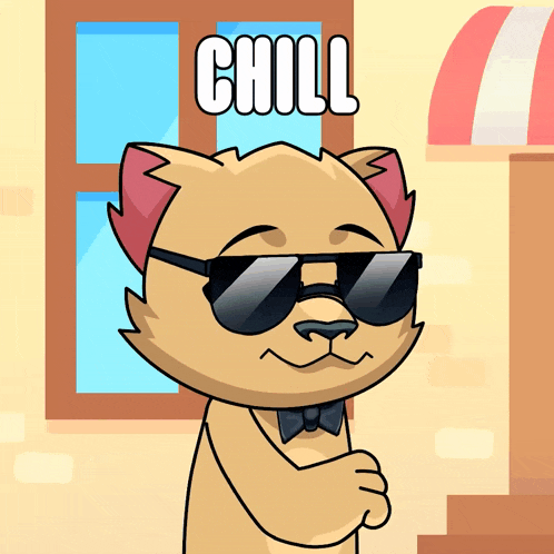 a cartoon cat wearing sunglasses and a bow tie has the word chill above him