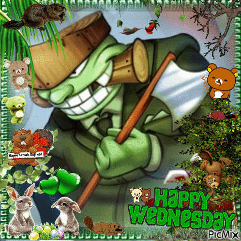 a happy wednesday card with a cartoon character