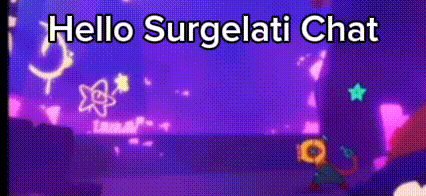 a purple background with the words hello surgelati chat on it