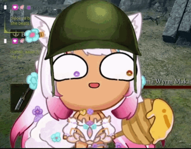 a cartoon of a girl wearing a helmet with the name ma wyrm makar