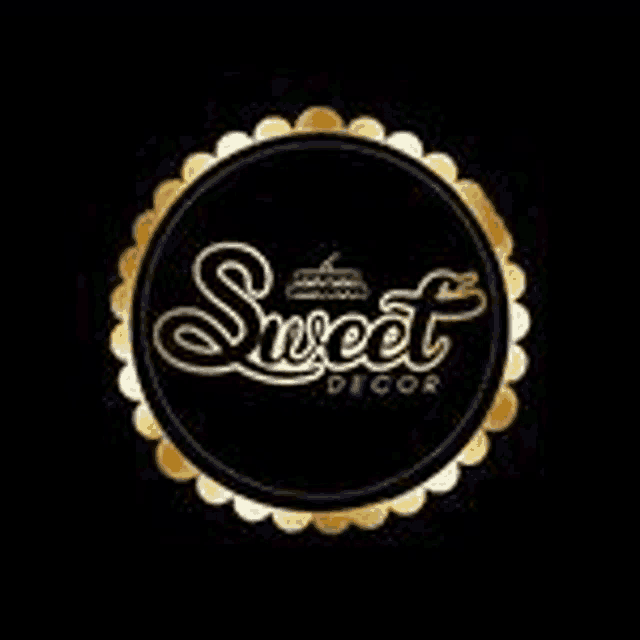 the logo for sweet decor is a black and gold circle with the word sweet decorated in gold .