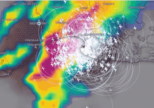 a map showing a hurricane in the area of saint-gély-du-feso