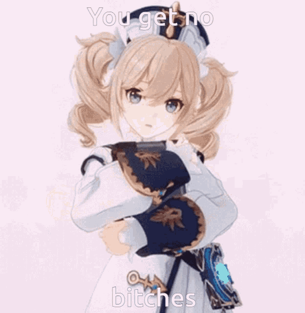 a picture of a girl with the words " you get no bitches "