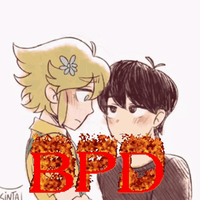 a drawing of a boy and a girl with the word bpd written in red