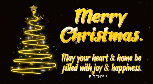 a merry christmas card with a christmas tree on it