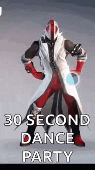 a man in a white coat and red gloves is standing with his hands on his hips .