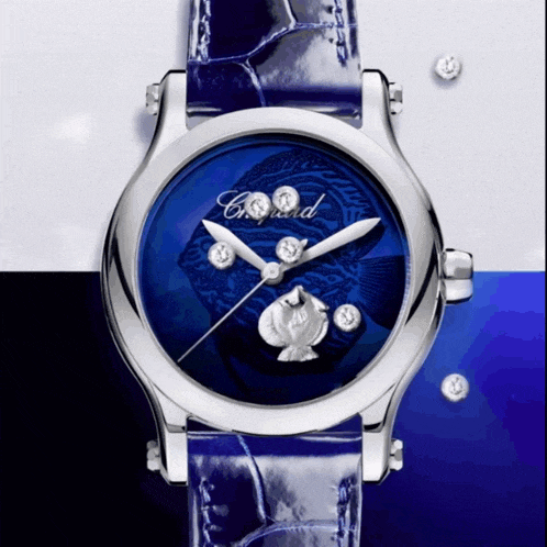 a chopard watch has a blue face and a blue strap