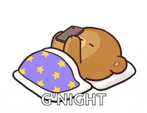 a cartoon of a teddy bear laying in bed with a cell phone on its head .