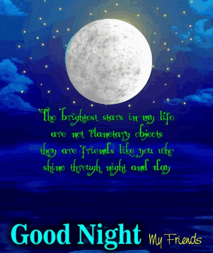 a good night message with a full moon in the sky