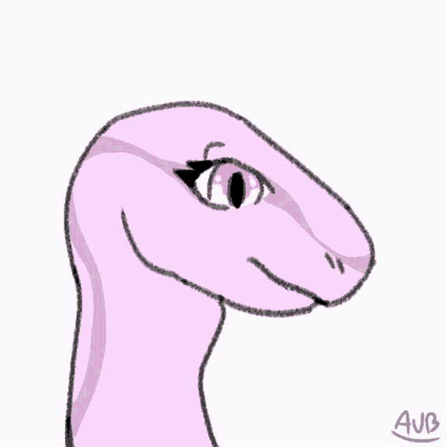 a drawing of a pink snake with the name aub on the bottom right