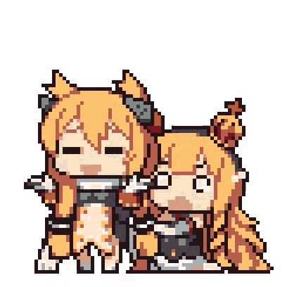 a pixel art illustration of two anime characters standing next to each other .