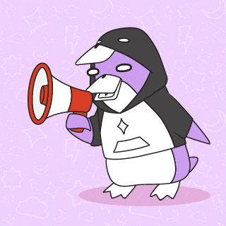 a penguin is holding a megaphone in its hand