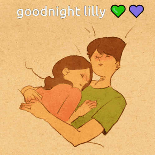 a drawing of a man and woman hugging with the words goodnight lilly