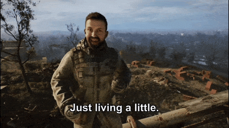 a man in a video game is talking about living a little