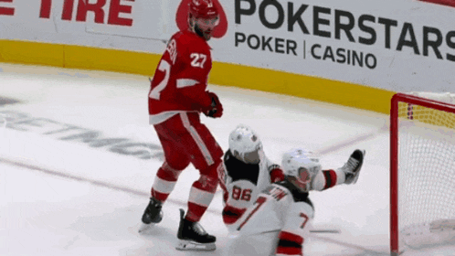 a hockey player with the number 27 on his back