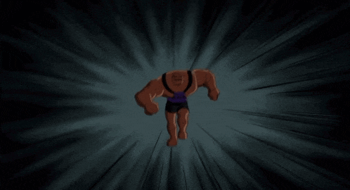 a cartoon character is running in the dark