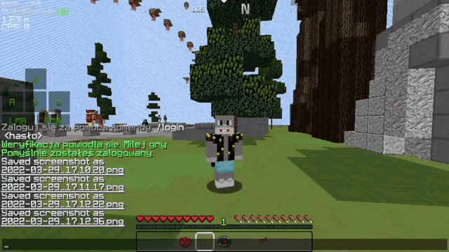 a screenshot of a minecraft game that says saved screenshot as 2022-03-19