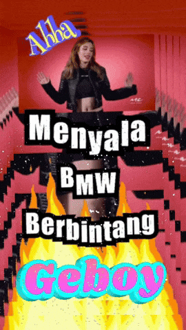 a picture of a woman with the words " menyala bmw berbintang geboy " on the bottom