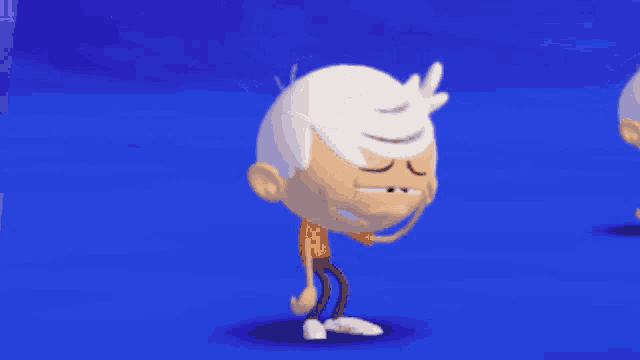 a cartoon character is standing on a blue background