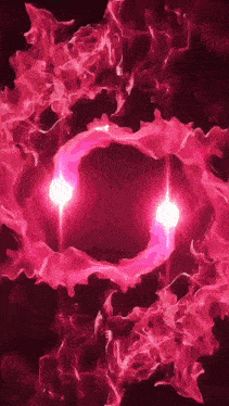 a pink circle with a light coming out of it on a dark background
