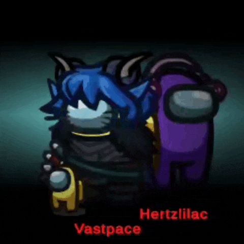 a cartoon of a cat and a purple among us character named vastspace