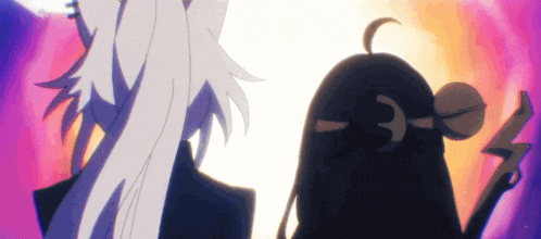 two anime characters are standing next to each other with a lightning bolt in their hair .
