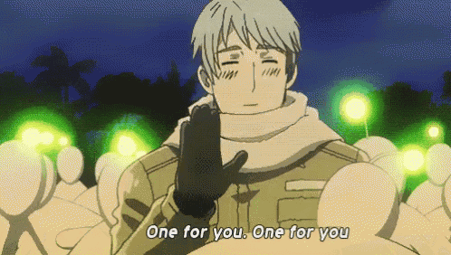 a man in a military uniform says one for you one for you