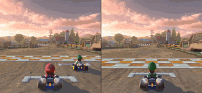 a video game shows mario and luigi racing each other