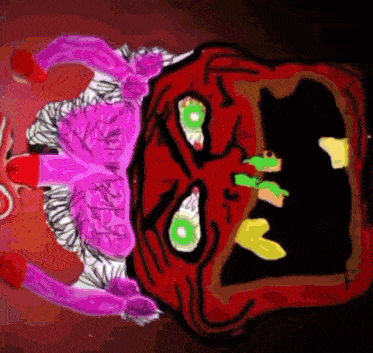 a drawing of a clown with a red face