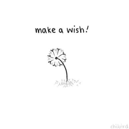 a black and white drawing of a dandelion with the words make a wish blow