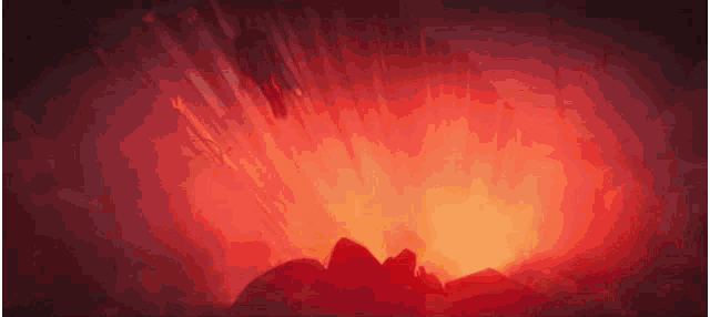 a painting of a volcano erupting in the middle of the night