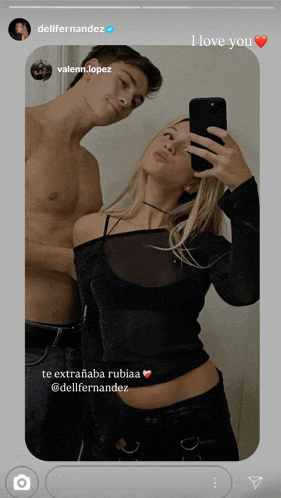 a man and a woman taking a selfie with the words " i love you "
