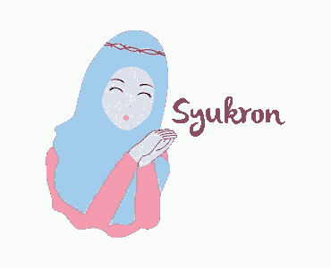 a cartoon drawing of a woman wearing a hijab with the word syukron written below her