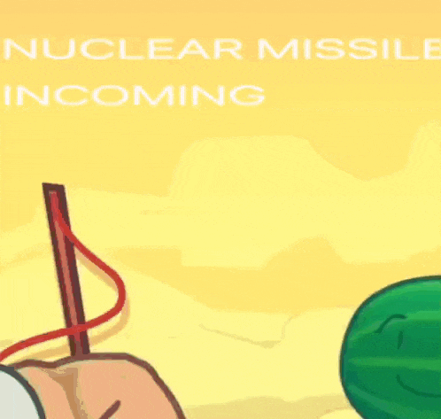 a green watermelon with the words nuclear missile incoming