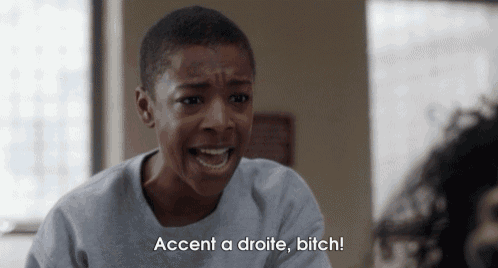 a woman screaming with the words accent a droite bitch written below her