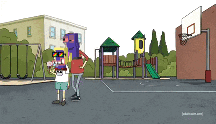 a cartoon of a playground with a basketball hoop and adult swim.com
