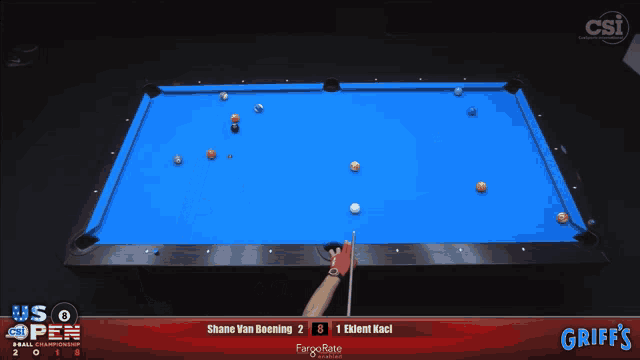 a pool table with albania on the back of a man 's shirt