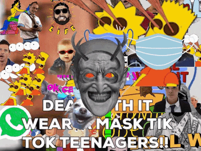 a collage of cartoon characters including bart simpson wearing a mask