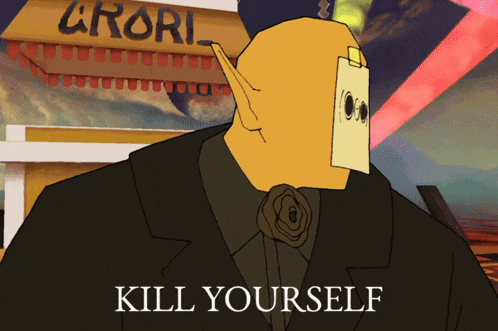 a cartoon of a man standing in front of a sign that says chori