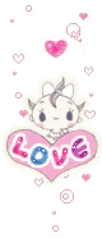 a cartoon cat is sitting on top of a pink heart surrounded by hearts .