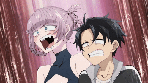 a man and a woman are making funny faces in a cartoon