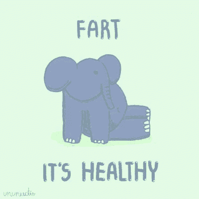 a cartoon of an elephant laying down with the words fart it 's healthy above it
