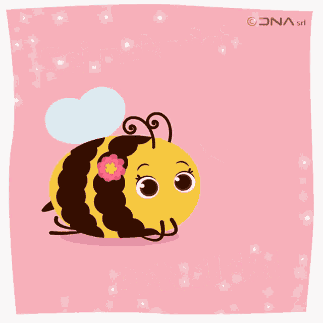 an illustration of a bee with a flower in its hair and the words sei nei miei pensieri below it