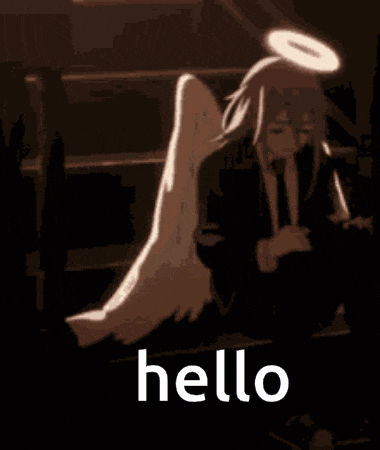 a picture of a person with angel wings and the word hello below them