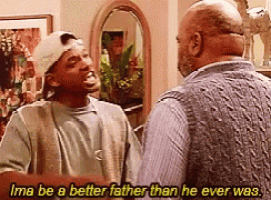 two men are talking to each other and one of them says ima be a better father than he ever was