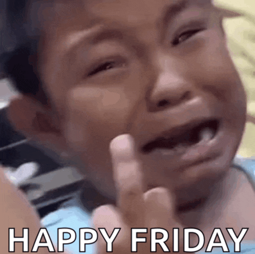 a little boy is crying and giving the middle finger while saying happy friday