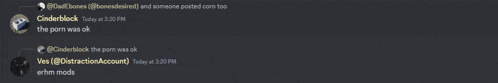 a screenshot of a discord conversation between cinderblock and ver