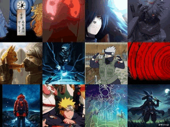 a collage of images of naruto characters including kakashi
