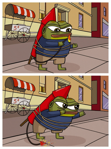 a cartoon of a frog holding a rocket with a cart that says 5 dollars on it